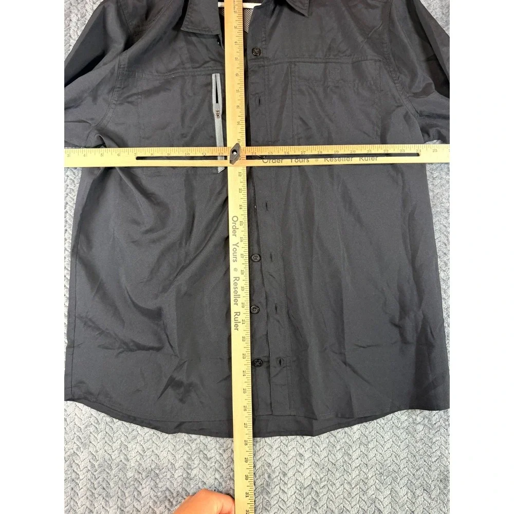 Antigua Camp Shirt Mens L Black Tactical Button Front Long Sleeve Chest Pockets
